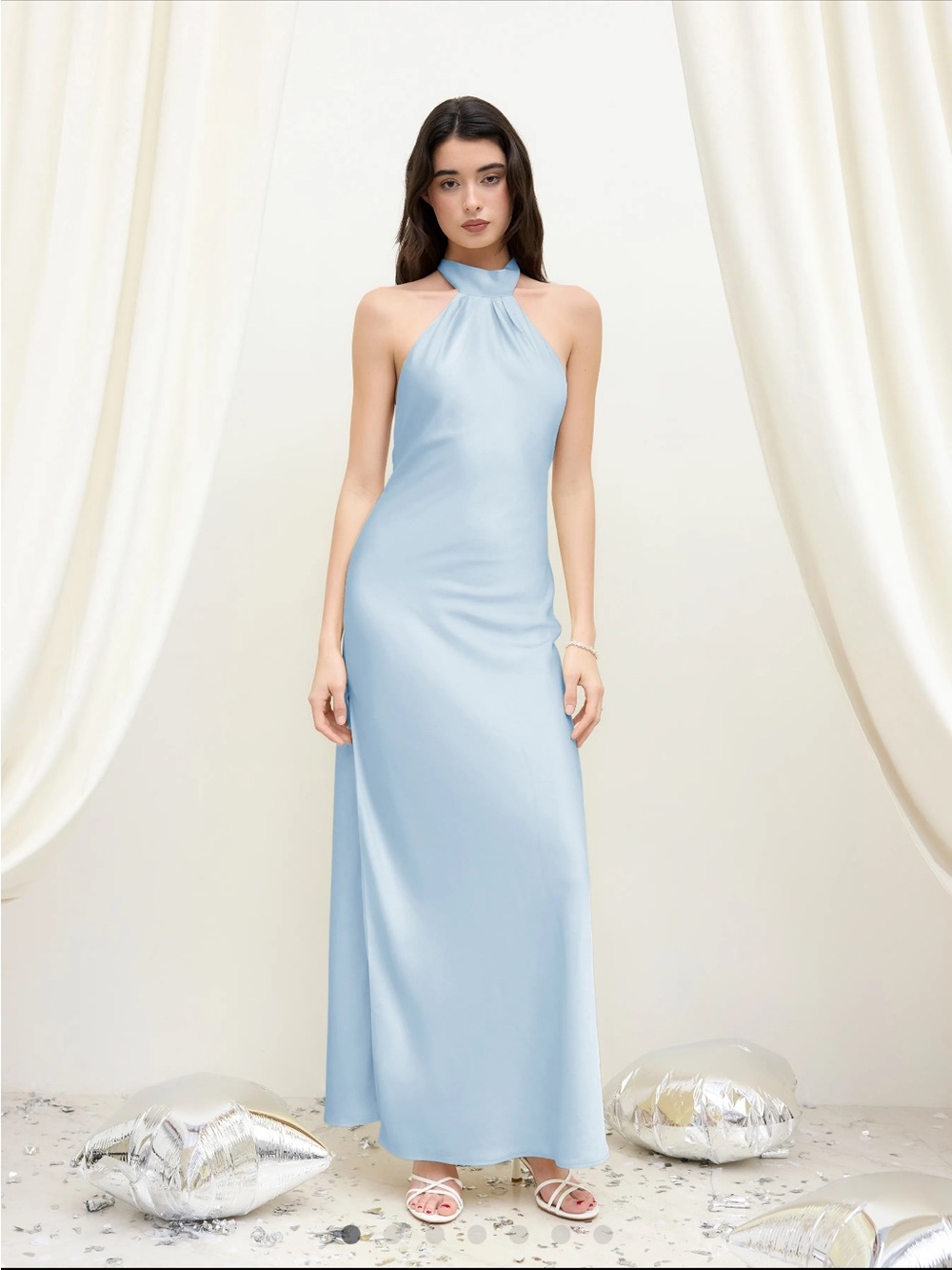 CIDER NWT BACKLESS HALTER NECK SATIN MAXI SMALL